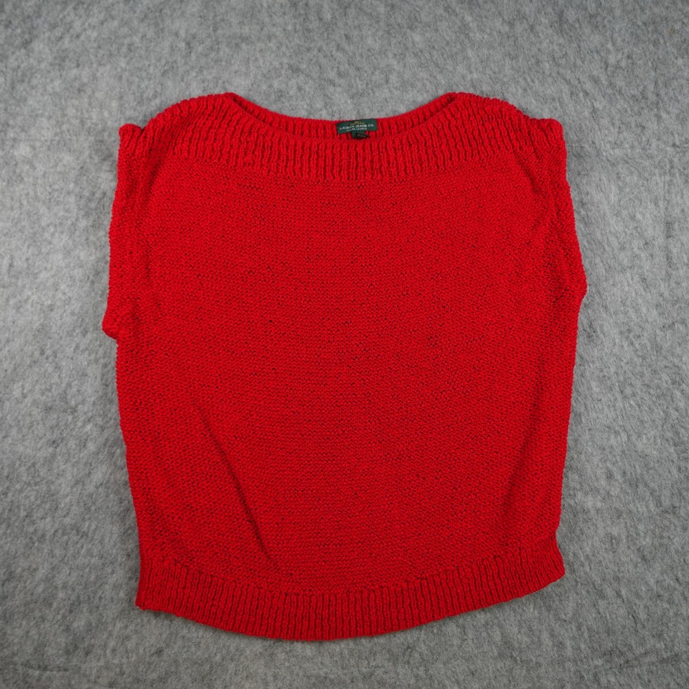 Ralph Lauren Sweater Women Large Red Boatneck Knit Sleeveless Cotton Chunky
